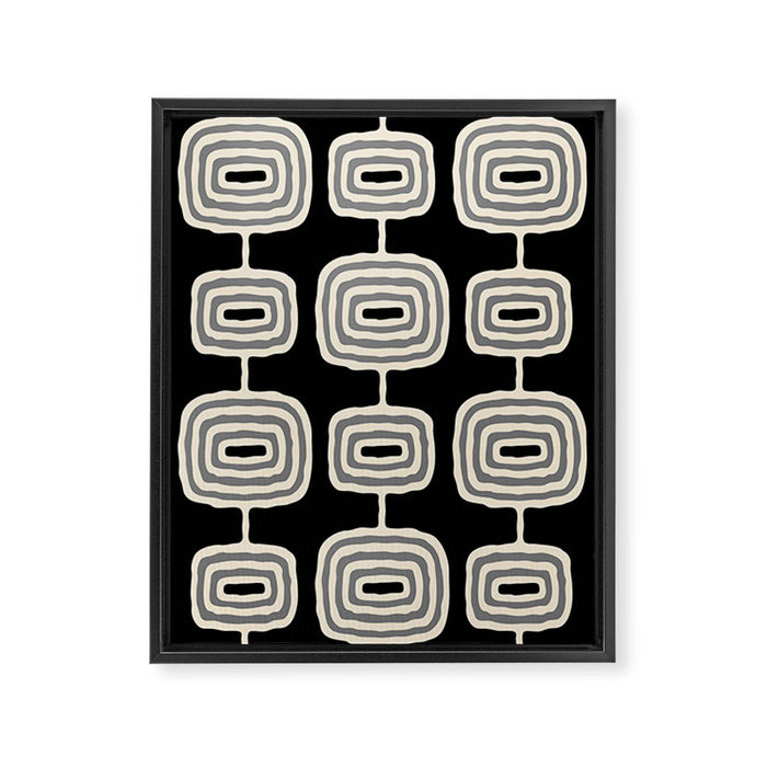 Mid Century Modern Atomic Rings Pattern 234 Decor Black Beige and Gray Framed Canvas Print Gallery Image 1