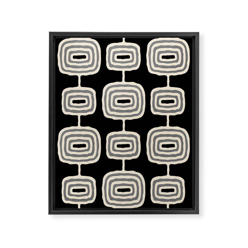 Mid Century Modern Atomic Rings Pattern 234 Decor Black Beige and Gray Framed Canvas Print Gallery Image 8