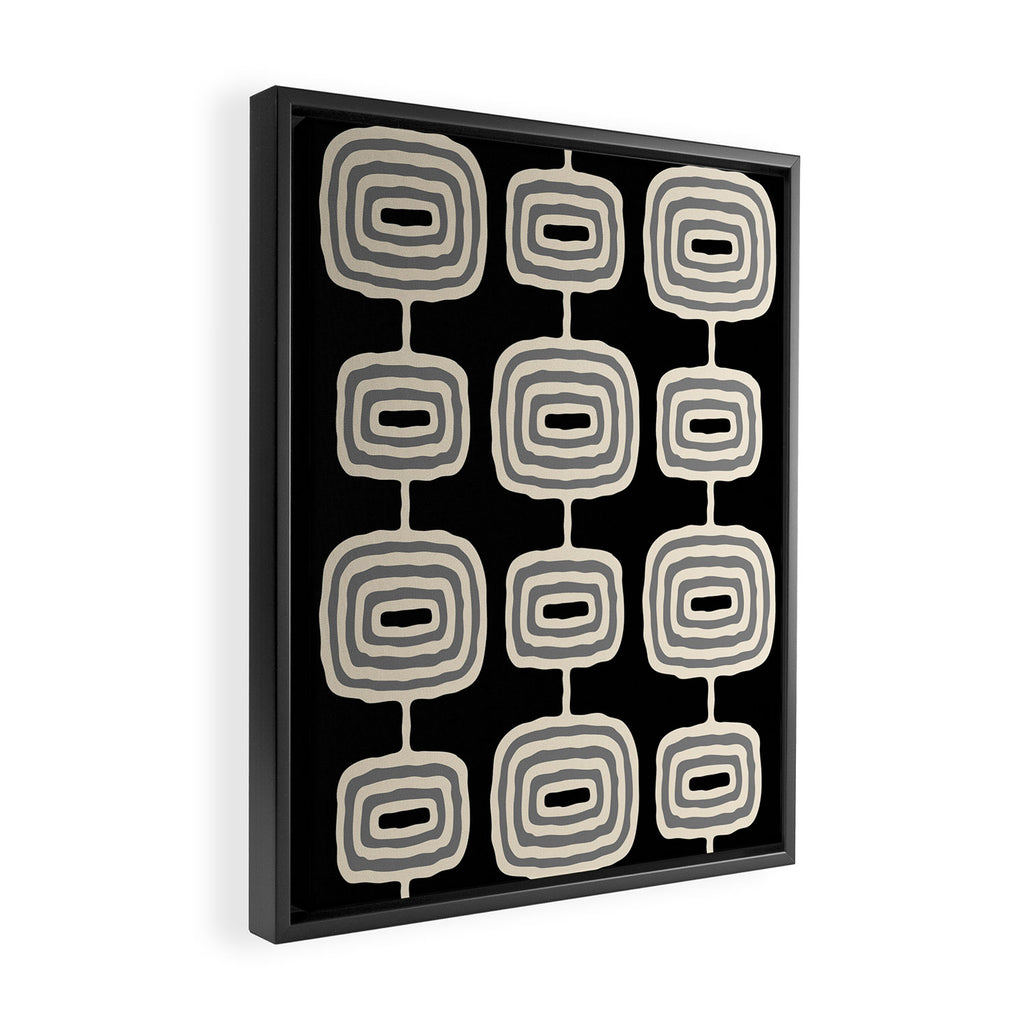 Mid Century Modern Atomic Rings Pattern 234 Decor Black Beige and Gray Framed Canvas Print Gallery Image 2
