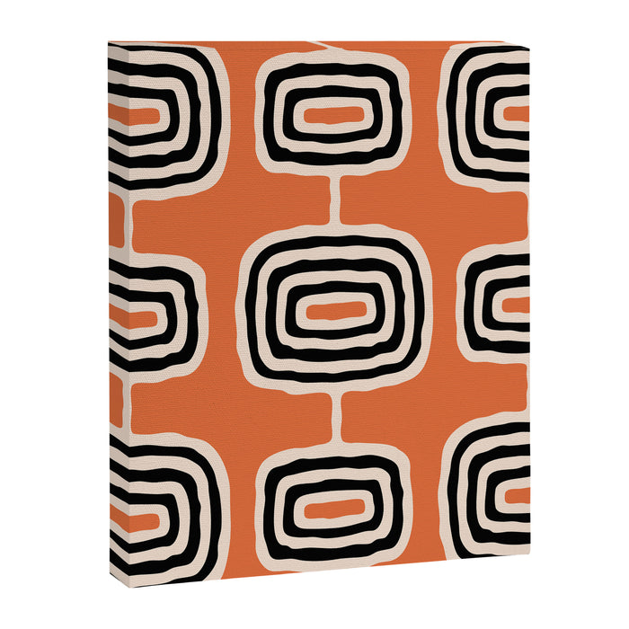 Mid Century Modern Atomic Rings Pattern 239 Black Beige and Orange Canvas Print Gallery Image 1