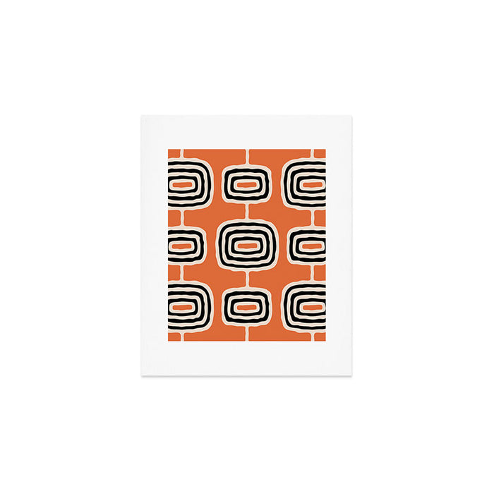 Mid Century Modern Atomic Rings Pattern 239 Black Beige and Orange Art Print Gallery Image 1