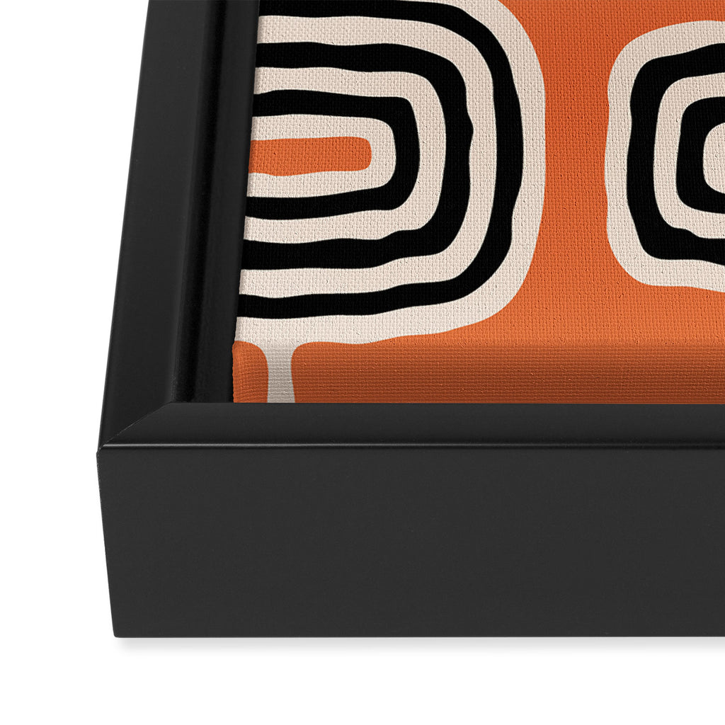 Mid Century Modern Atomic Rings Pattern 239 Black Beige and Orange Framed Canvas Print Gallery Image 3
