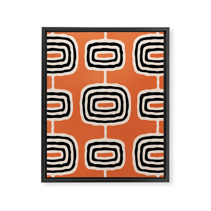 Mid Century Modern Atomic Rings Pattern 239 Black Beige and Orange Framed Canvas Print Gallery Image 1