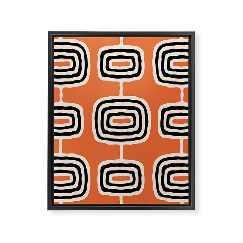 Mid Century Modern Atomic Rings Pattern 239 Black Beige and Orange Framed Canvas Print Gallery Image 8