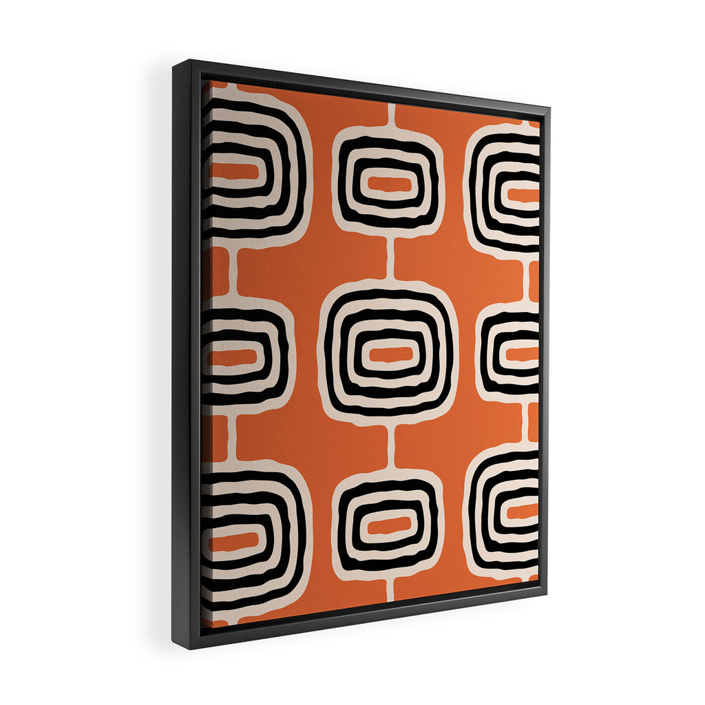 Mid Century Modern Atomic Rings Pattern 239 Black Beige and Orange Framed Canvas Print Gallery Image 2