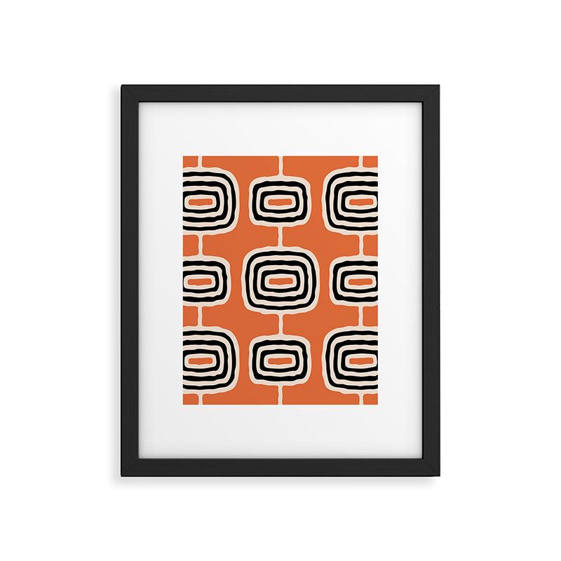 Mid Century Modern Atomic Rings Pattern 239 Black Beige and Orange Framed Art Print Gallery Image 6