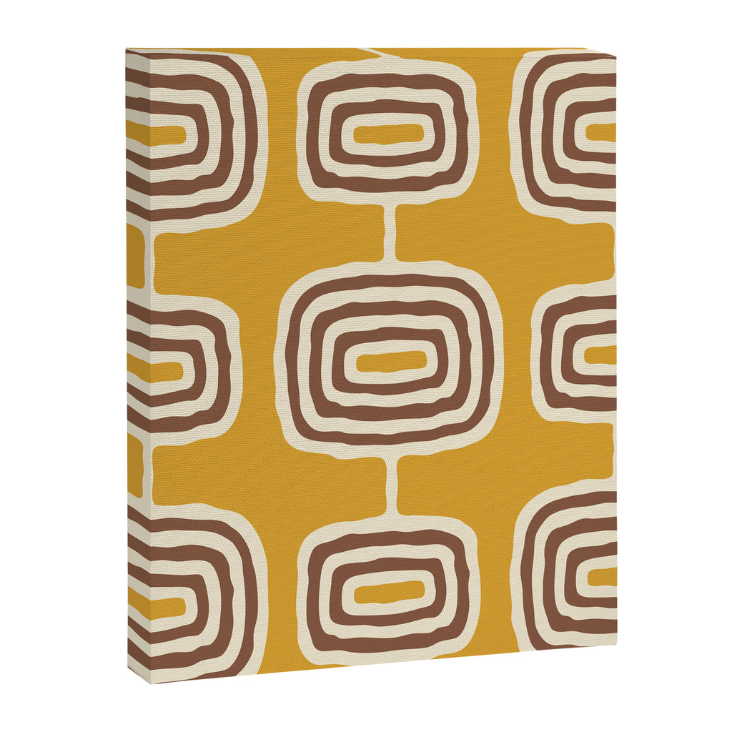 Mid Century Modern Atomic Rings Pattern 263 Yellow Brown and Beige Canvas Print Gallery Image 8
