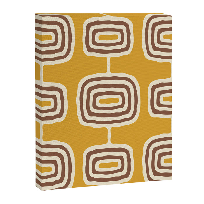Mid Century Modern Atomic Rings Pattern 263 Yellow Brown and Beige Canvas Print Gallery Image 1