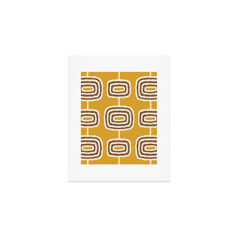 Mid Century Modern Atomic Rings Pattern 263 Yellow Brown and Beige Art Print Gallery Image 1