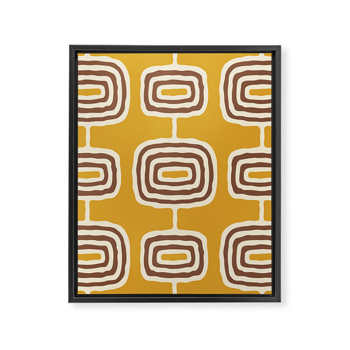 Mid Century Modern Atomic Rings Pattern 263 Yellow Brown and Beige Framed Canvas Print Gallery Image 1