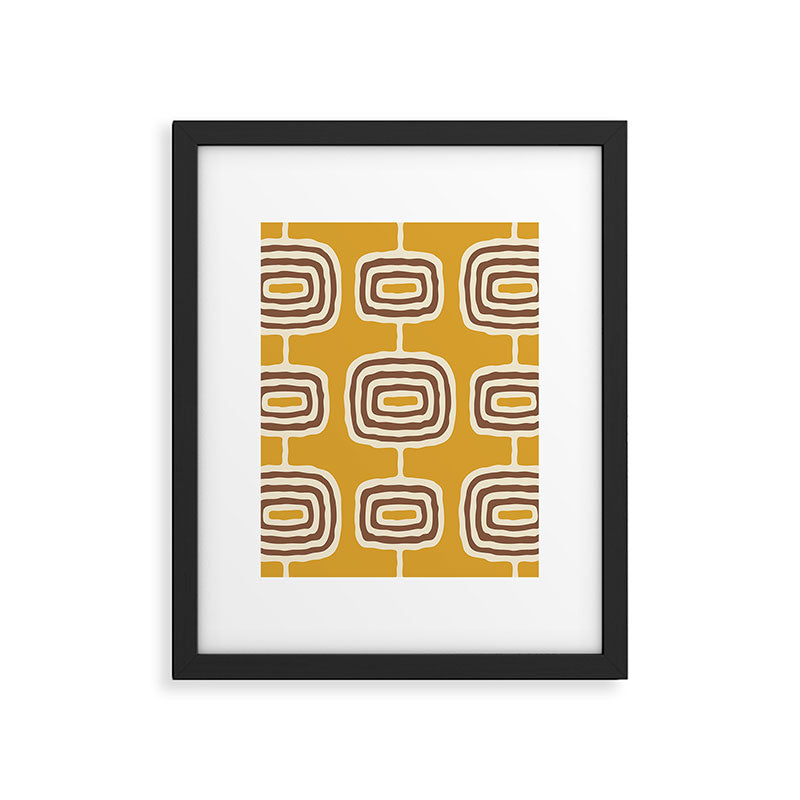 Mid Century Modern Atomic Rings Pattern 263 Yellow Brown and Beige Framed Art Print Gallery Image 6
