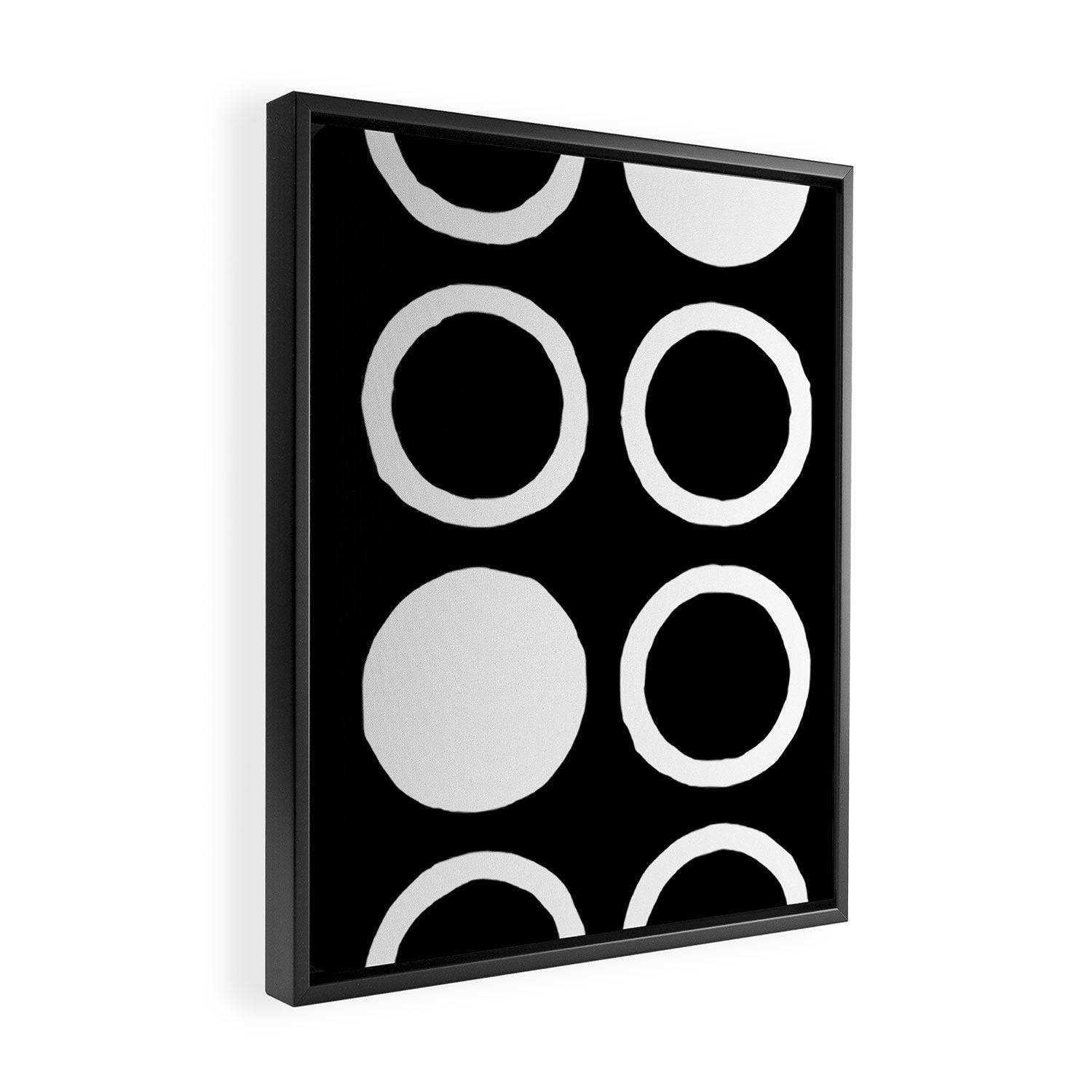 Mid Century Modern Circle and Dot Pattern 232 Black and White Framed Canvas Print Gallery Image 2