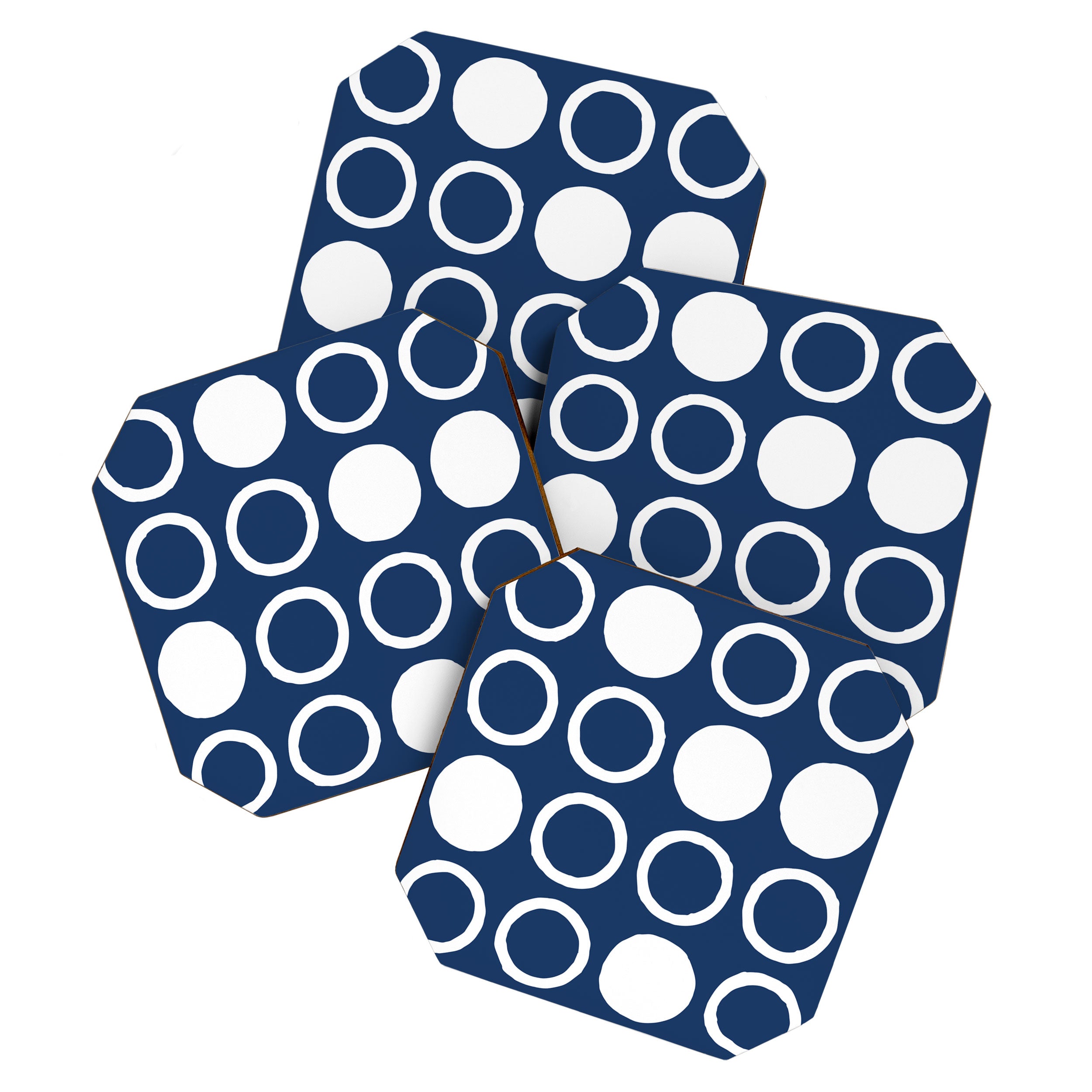 Mid Century Modern Circle and Dot Pattern 240 Navy Blue Coaster Gallery Image 1