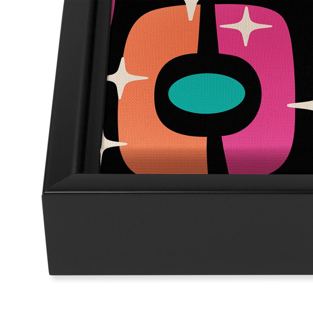 Mid Century Modern Cosmic Abstract 356 Magenta Orange Turquoise Black and Beige Framed Canvas Print Gallery Image 3