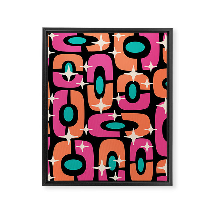 Mid Century Modern Cosmic Abstract 356 Magenta Orange Turquoise Black and Beige Framed Canvas Print Gallery Image 1