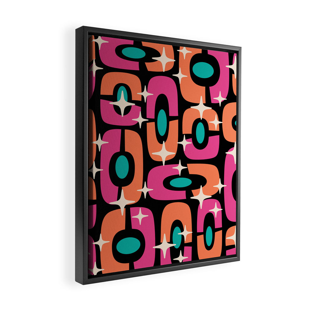 Mid Century Modern Cosmic Abstract 356 Magenta Orange Turquoise Black and Beige Framed Canvas Print Gallery Image 2