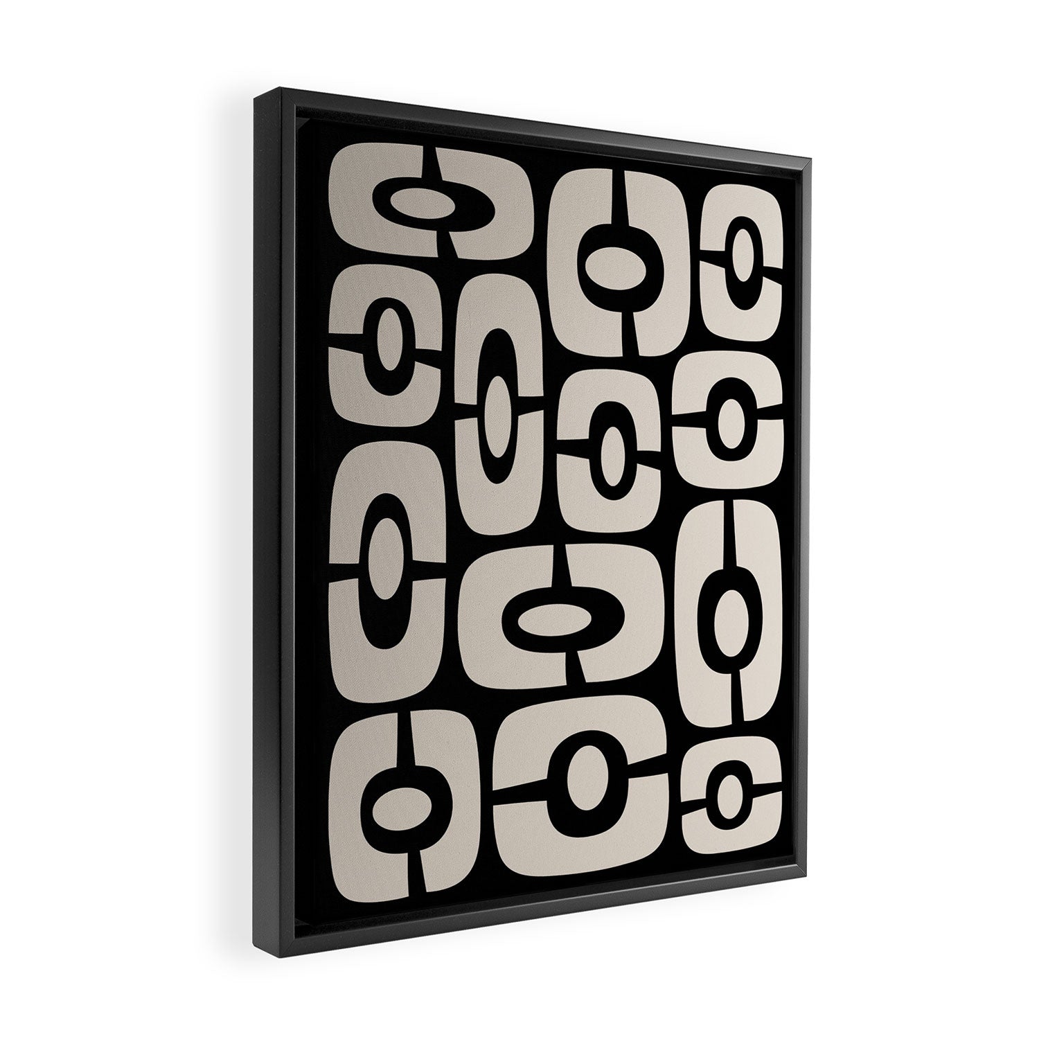 Mid Century Modern Cosmic Abstract 364 Black and Linen White Framed Canvas Print Gallery Image 2