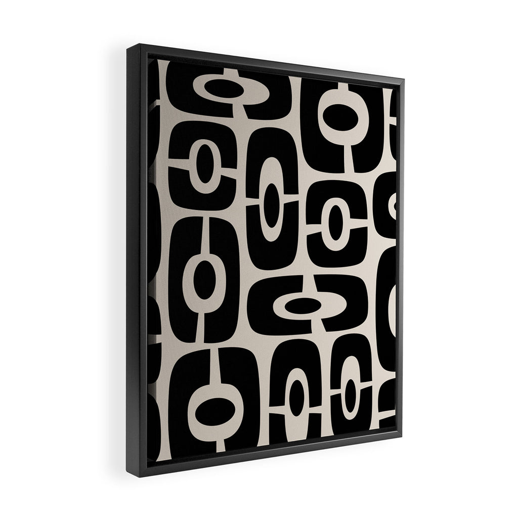 Mid Century Modern Cosmic Abstract 363 Black and Linen White Framed Canvas Print Gallery Image 2