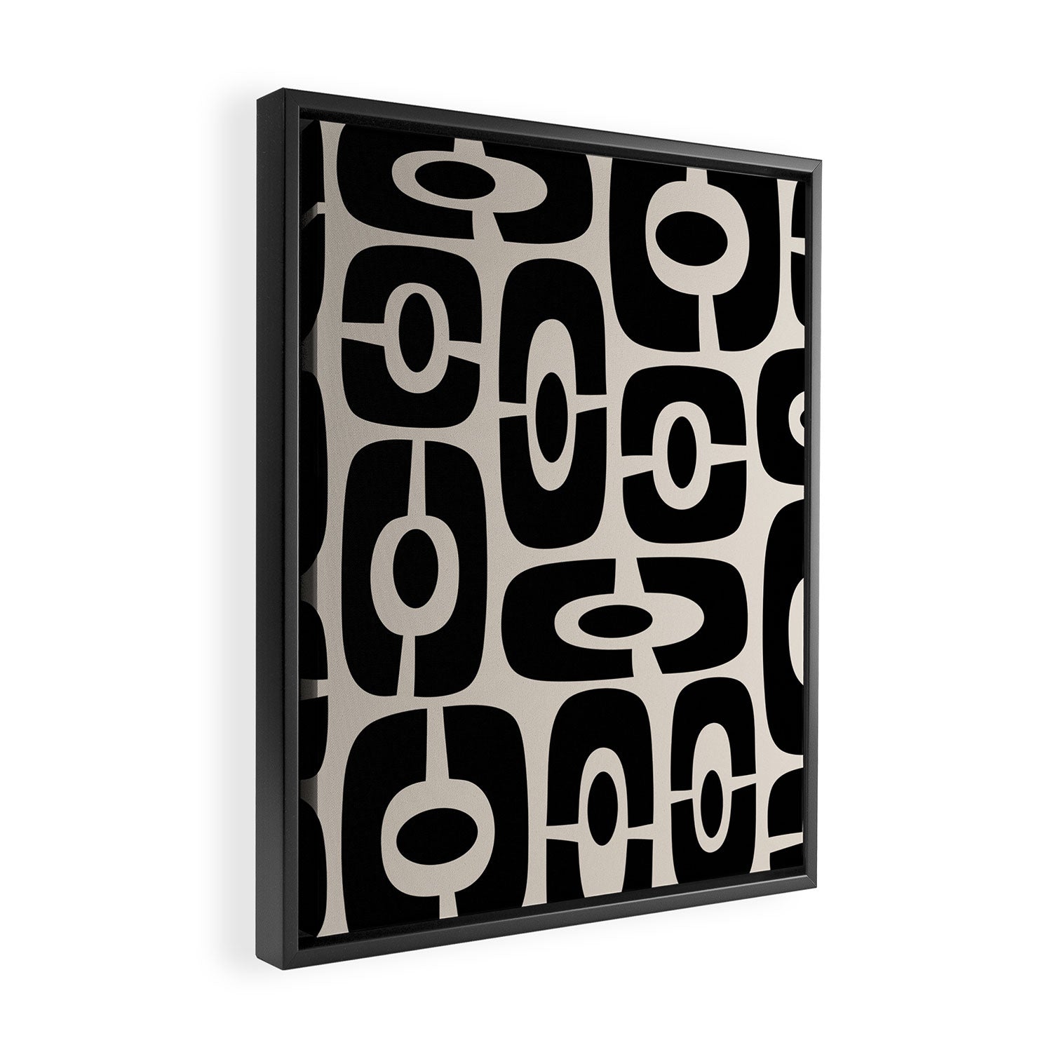Mid Century Modern Cosmic Abstract 363 Black and Linen White Framed Canvas Print Gallery Image 2