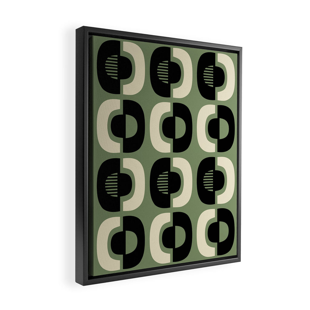 Mid Century Modern Decor 114 Black and Sage Green Framed Canvas Print Gallery Image 2