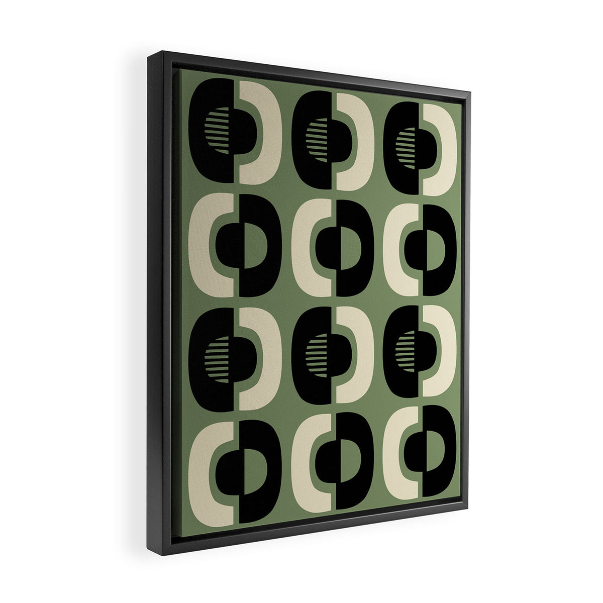Mid Century Modern Decor 114 Black and Sage Green Framed Canvas Print Gallery Image 2