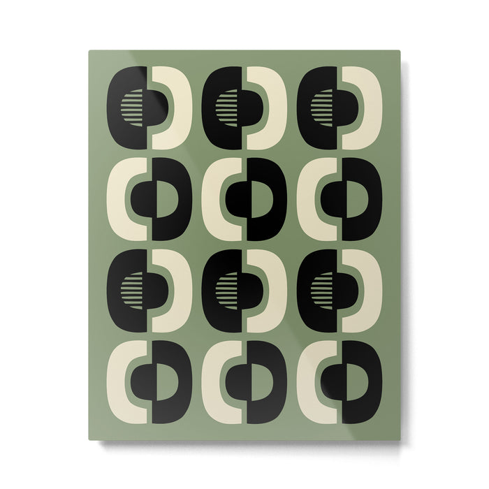 Mid Century Modern Decor 114 Black and Sage Green Metal Print Gallery Image 1