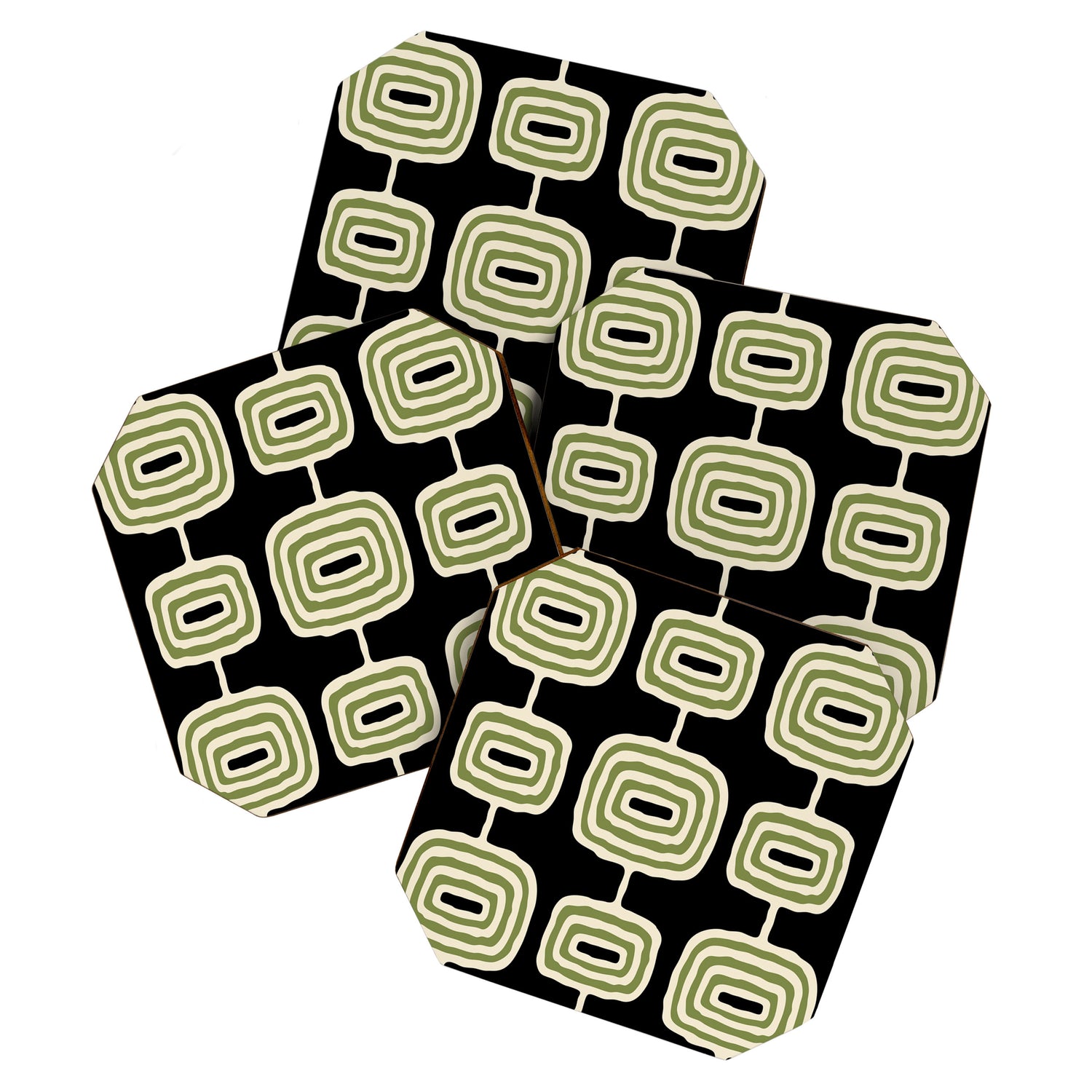 Mid Century Modern Decoration 236 Black Beige and Olive Green Coaster Gallery Image 1