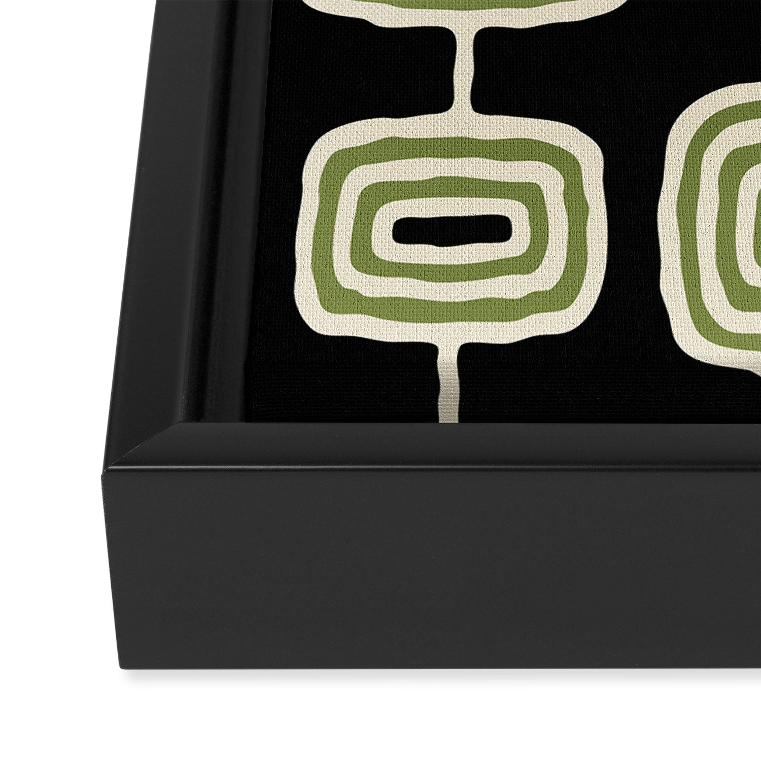 Mid Century Modern Decoration 236 Black Beige and Olive Green Framed Canvas Print Gallery Image 3