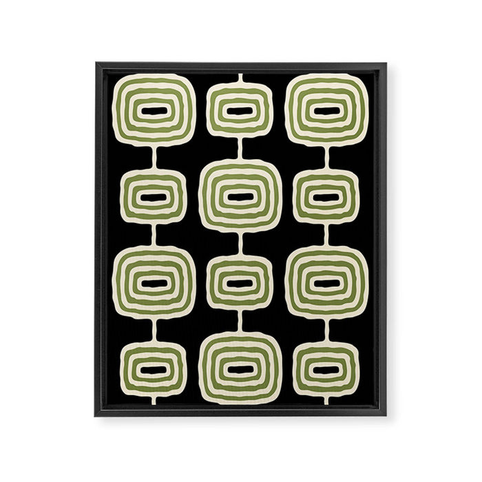 Mid Century Modern Decoration 236 Black Beige and Olive Green Framed Canvas Print Gallery Image 1