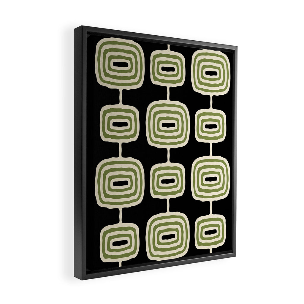 Mid Century Modern Decoration 236 Black Beige and Olive Green Framed Canvas Print Gallery Image 2