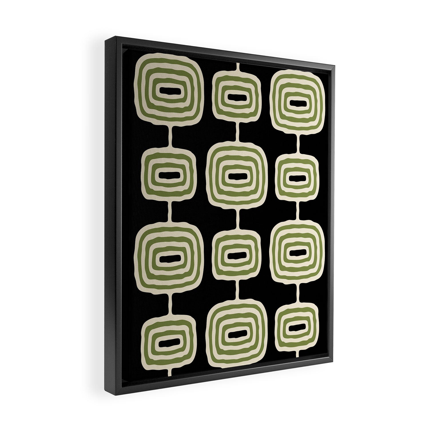 Mid Century Modern Decoration 236 Black Beige and Olive Green Framed Canvas Print Gallery Image 2
