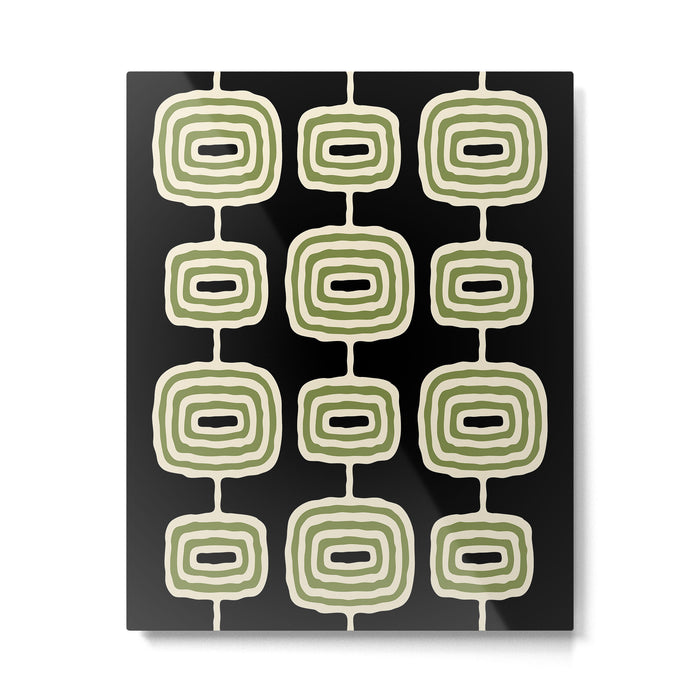 Mid Century Modern Decoration 236 Black Beige and Olive Green Metal Print Gallery Image 1