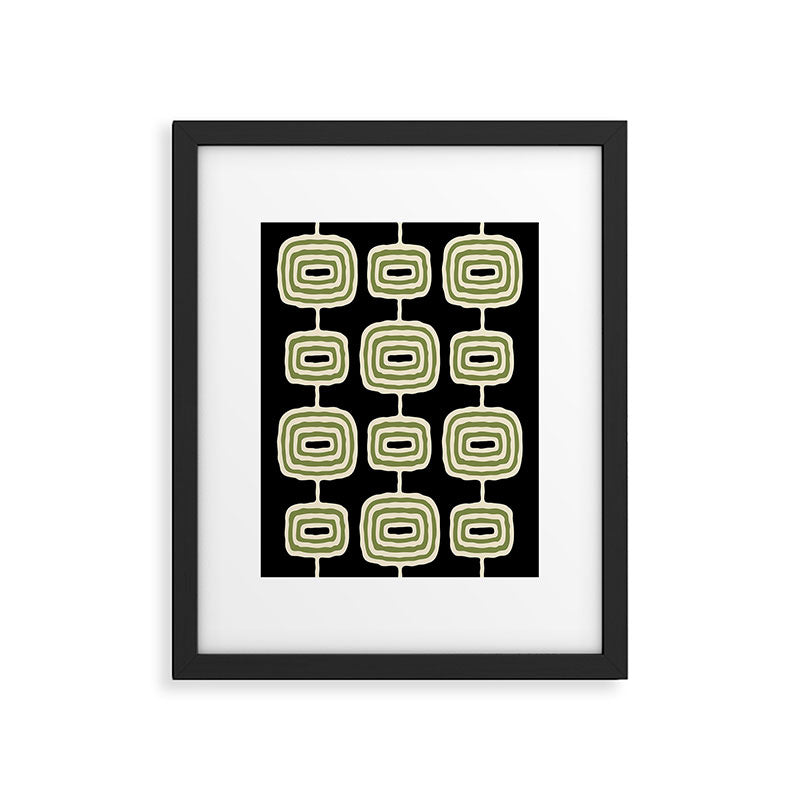 Mid Century Modern Decoration 236 Black Beige and Olive Green Framed Art Print Gallery Image 6