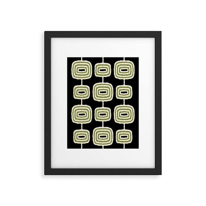 Mid Century Modern Decoration 236 Black Beige and Olive Green Framed Art Print Gallery Image 1