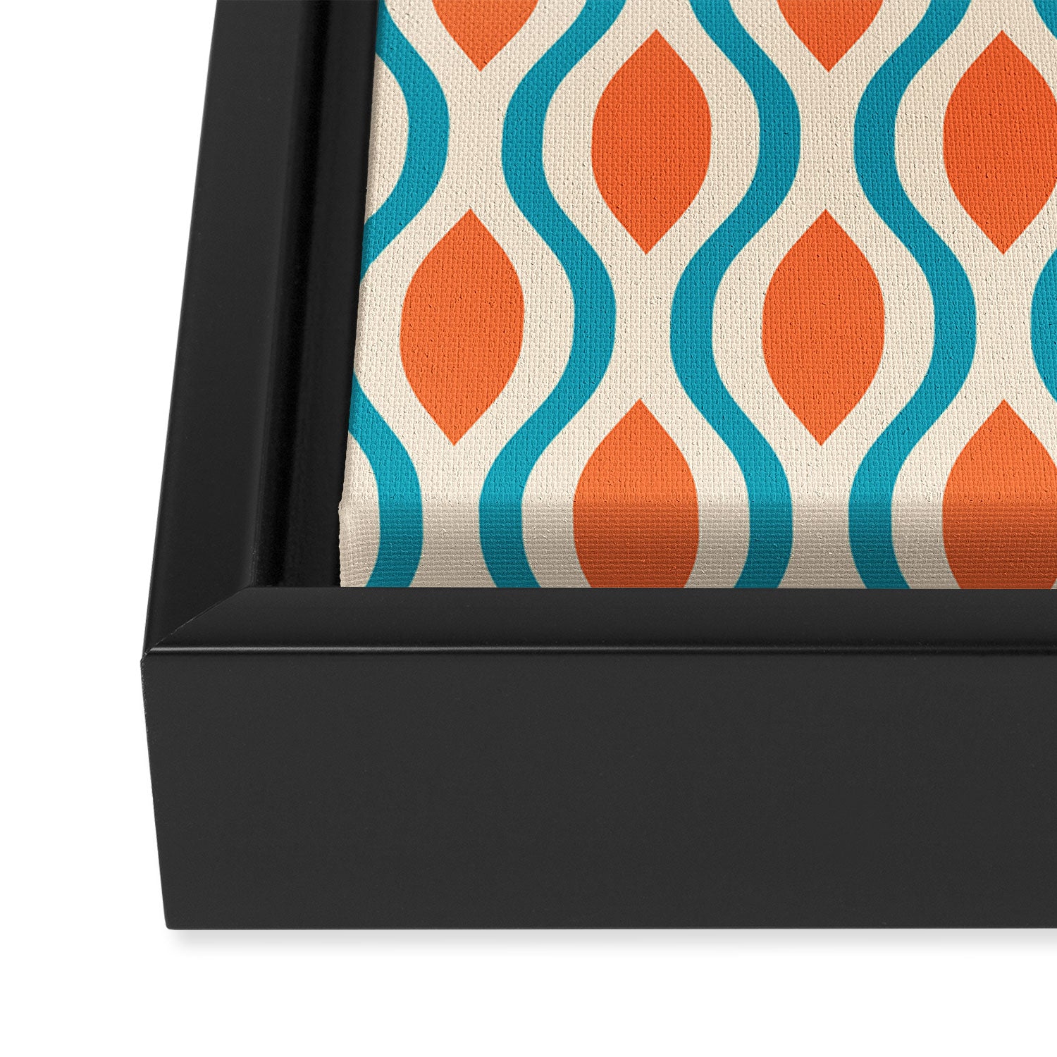 Mid Century Modern Decoration 442 Orange Beige and Turquoise Framed Canvas Print Gallery Image 3