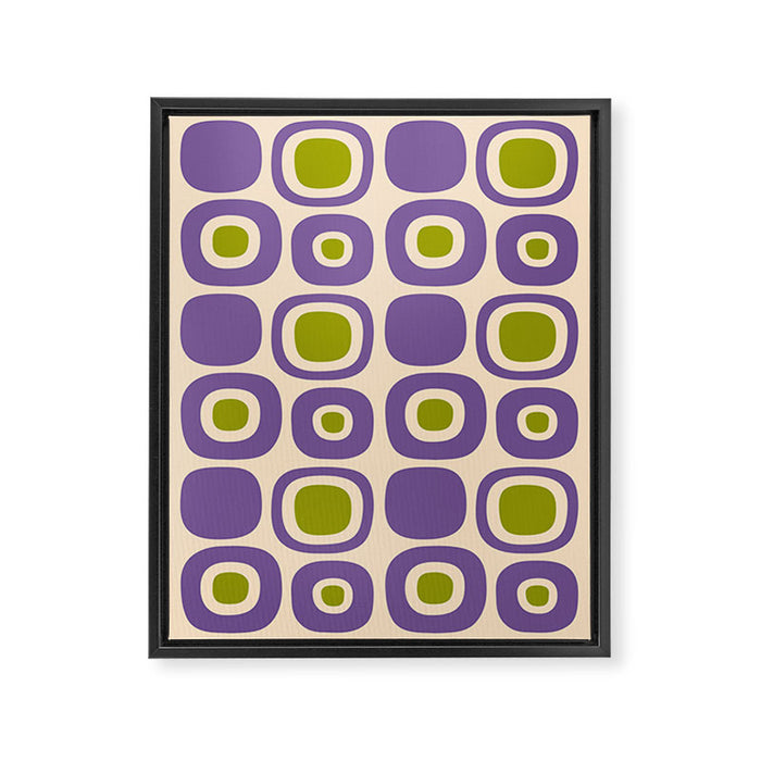Mid Century Modern Garden Path Pattern 339 Purple and Olive Green Framed Canvas Print Gallery Image 1