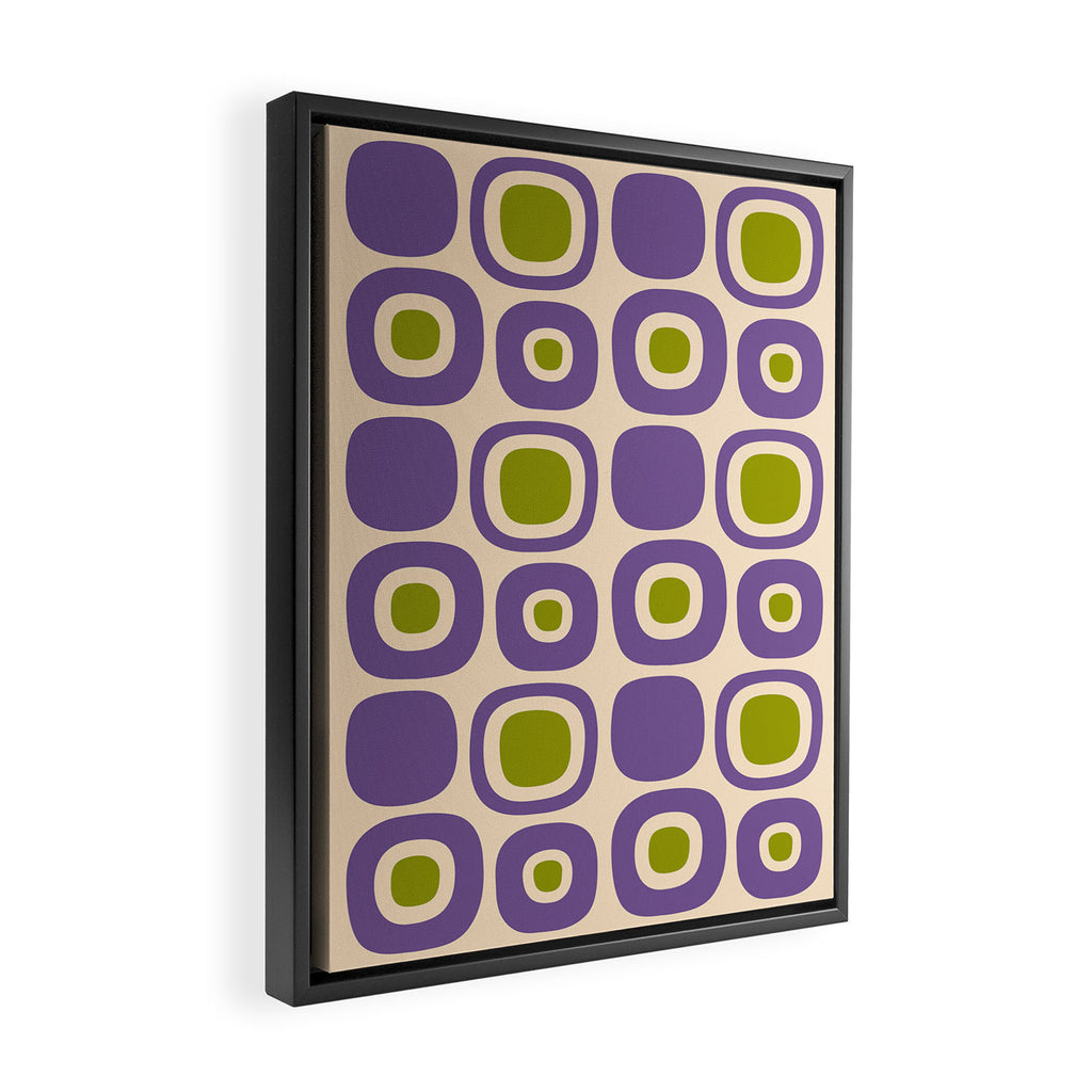 Mid Century Modern Garden Path Pattern 339 Purple and Olive Green Framed Canvas Print Gallery Image 2