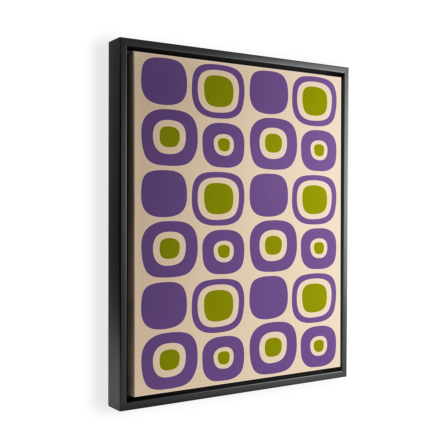 Mid Century Modern Garden Path Pattern 339 Purple and Olive Green Framed Canvas Print Gallery Image 2