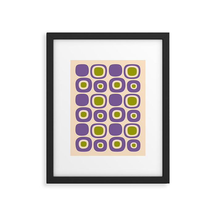 Mid Century Modern Garden Path Pattern 339 Purple and Olive Green Framed Art Print Gallery Image 1