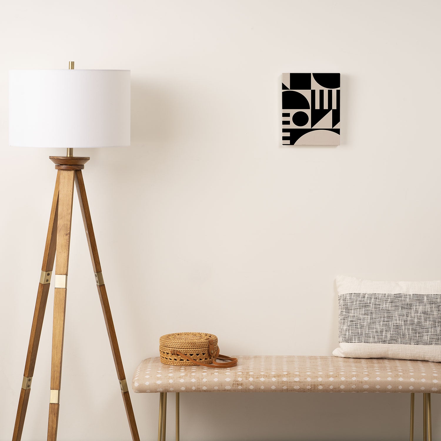 Mid Century Modern Geometric 936 Black and Linen White Canvas Print Gallery Image 2