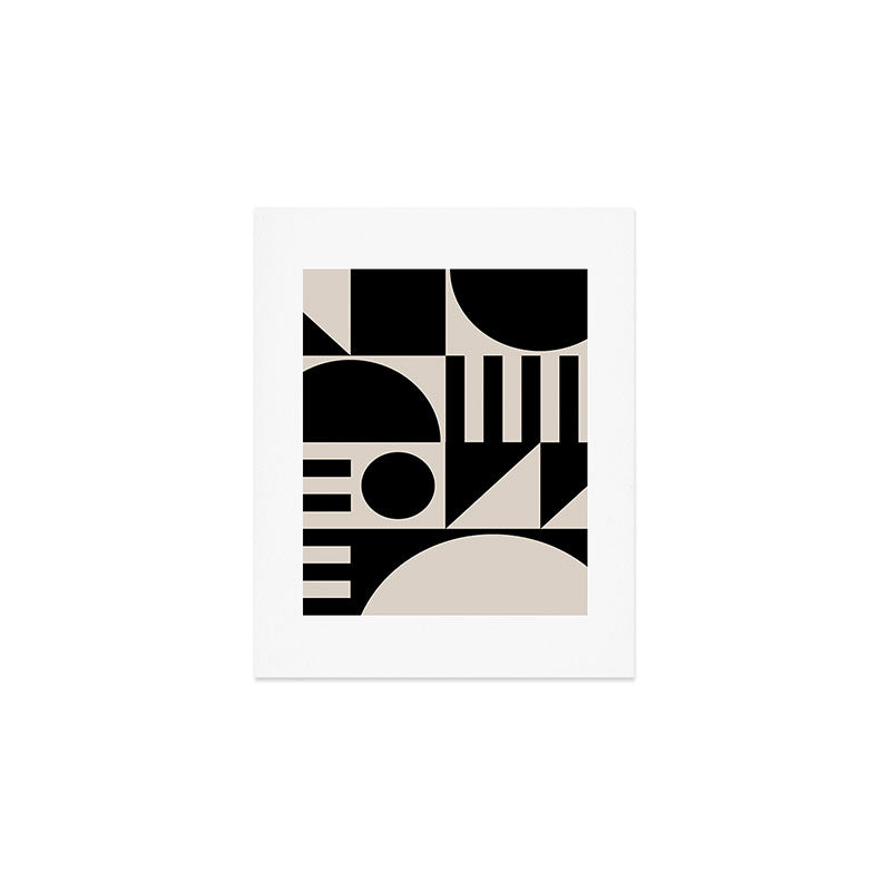 Mid Century Modern Geometric 936 Black and Linen White Art Print Gallery Image 1