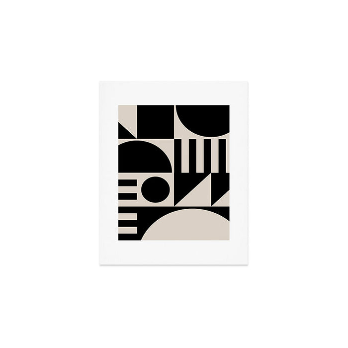 Mid Century Modern Geometric 936 Black and Linen White Art Print Gallery Image 1