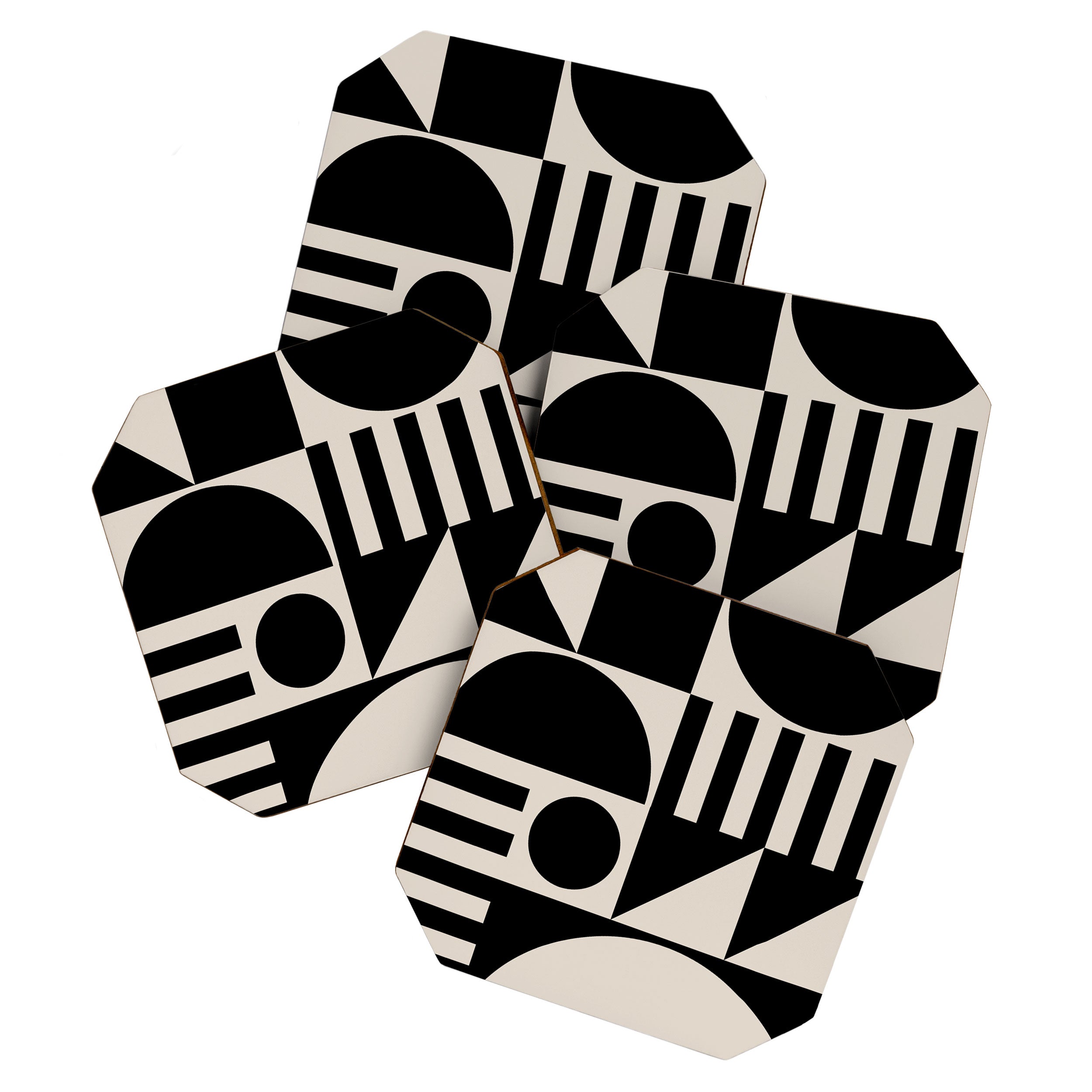 Mid Century Modern Geometric 936 Black and Linen White Coaster Gallery Image 1