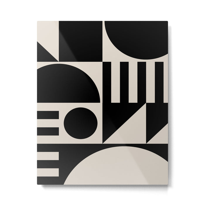 Mid Century Modern Geometric 936 Black and Linen White Metal Print Gallery Image 1