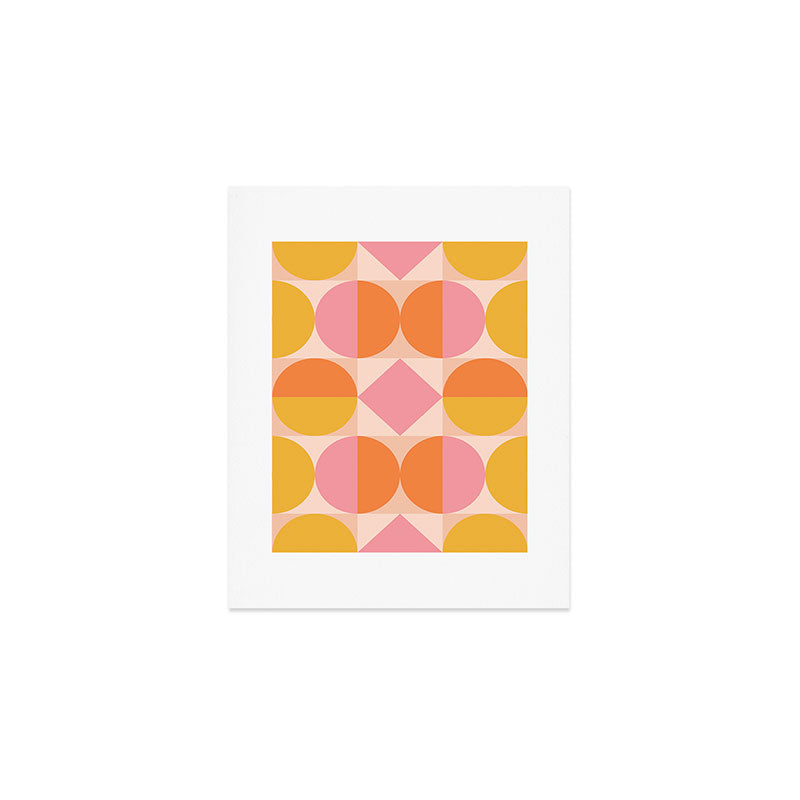 Mid Century Modern Geometric Abstract 833 Orange Pink and Yellow Art Print Gallery Image 1