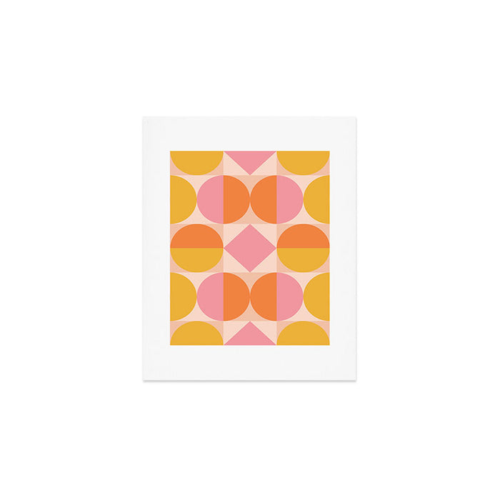 Mid Century Modern Geometric Abstract 833 Orange Pink and Yellow Art Print Gallery Image 1