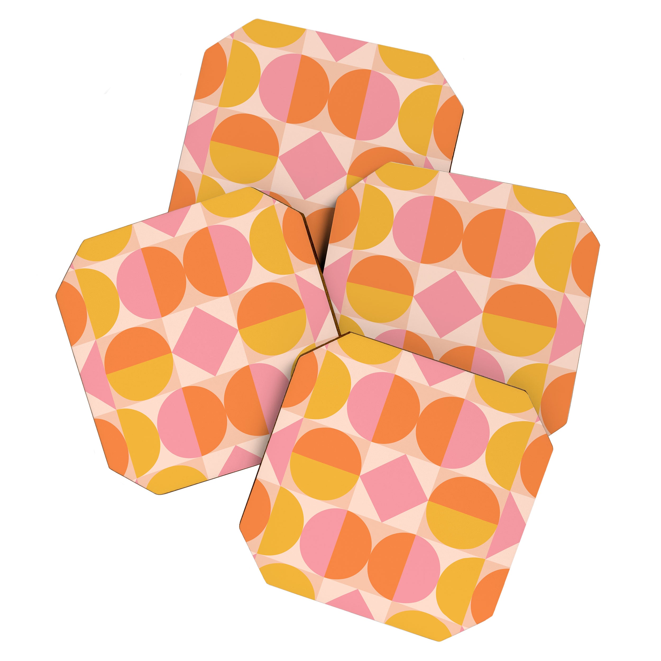 Mid Century Modern Geometric Abstract 833 Orange Pink and Yellow Coaster Gallery Image 1