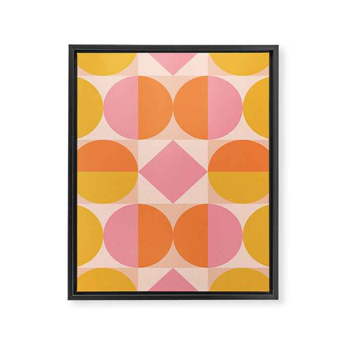 Mid Century Modern Geometric Abstract 833 Orange Pink and Yellow Framed Canvas Print Gallery Image 1