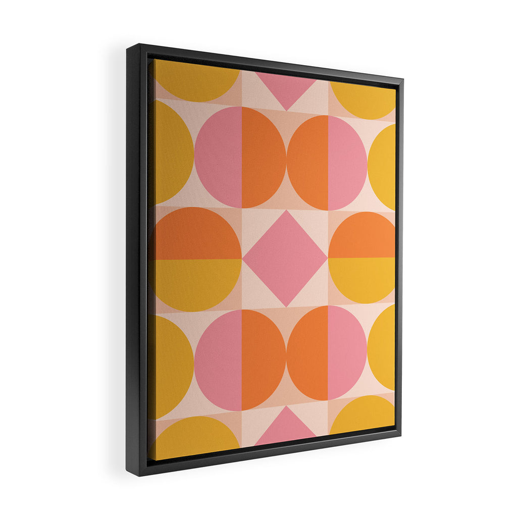 Mid Century Modern Geometric Abstract 833 Orange Pink and Yellow Framed Canvas Print Gallery Image 2