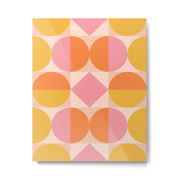 Mid Century Modern Geometric Abstract 833 Orange Pink and Yellow Metal Print Gallery Image 1